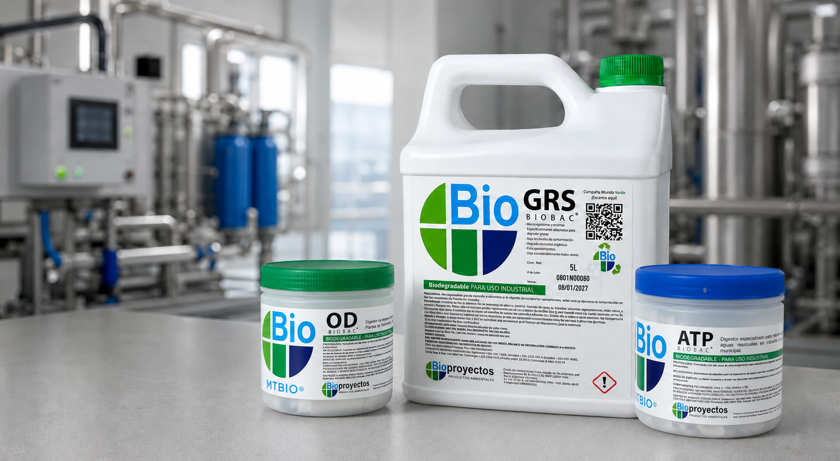 Productos BIOBAC GRS, OD y ATP de Bioproyectos en planta de tratamiento