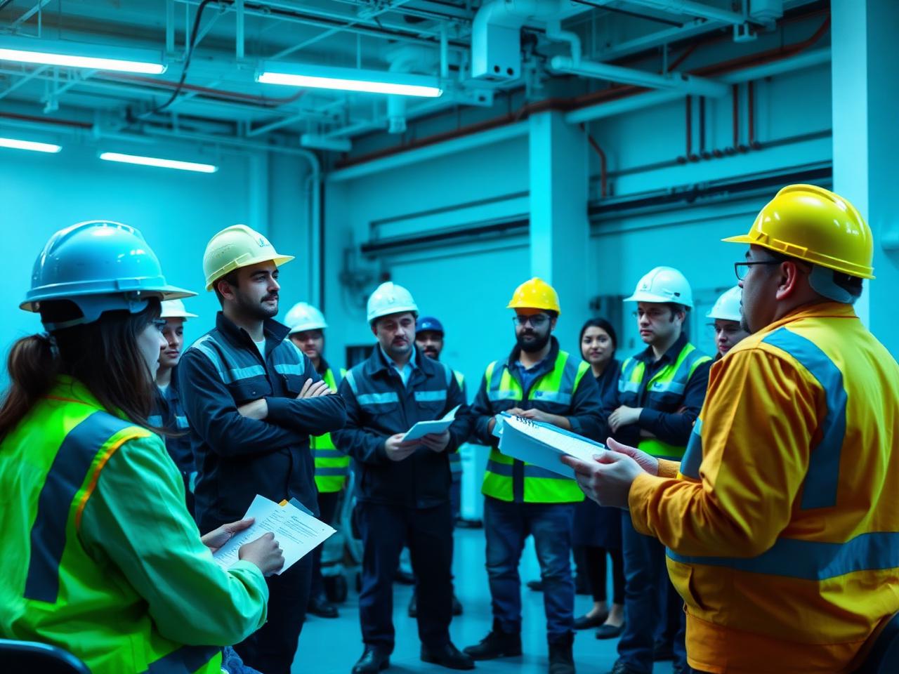 Profesional impartiendo formación técnica a operarios